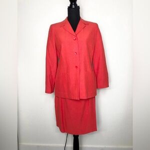Josephine Chaus Bright Coral Silk/Linen Blend 2-Piece Blazer & Skirt Suit Set